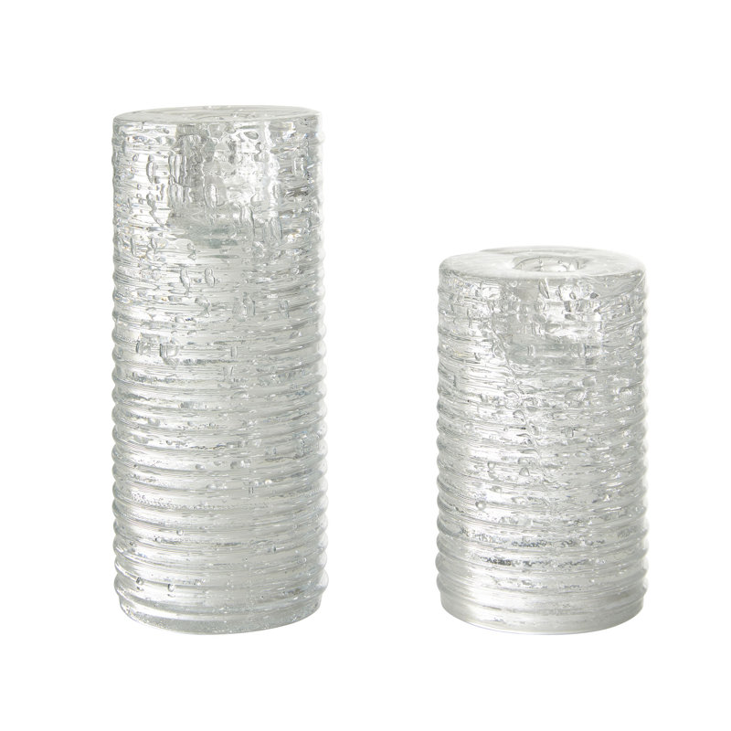 Clear Textured Glass Taper Candleholders Set