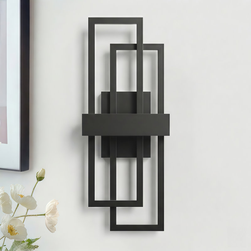 Gursimar LED Dimmable Iron Wall Sconce, Matte Black, 27" H x 10.5" W x 4.5" D