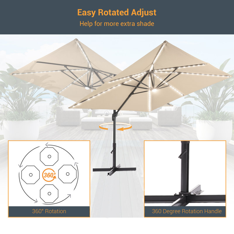 Parasol lumineux en porte-à-faux à manivelle 10 pi x 10 pi Selyf, Sable