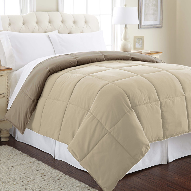 Twin Reversible Stone and Champagne Microfiber Duvet