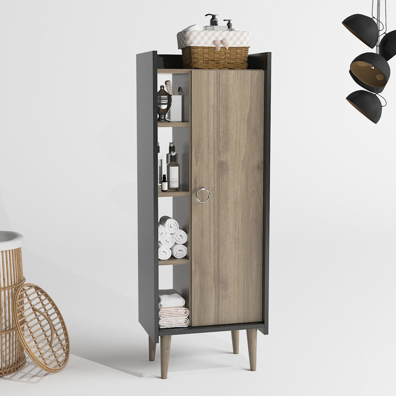 Jazmyne Freestanding Linen Cabinet, Walnut/Anthracite