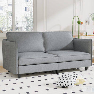 73,52 po de style moderne Mid-Century 2 places pour dortoir, appartement, chambre à coucher, bureau, base en bois massif, tissu gris respirant haut de gamme, sièges rembourrés avec ressorts ensachés, dossier et siège confortables