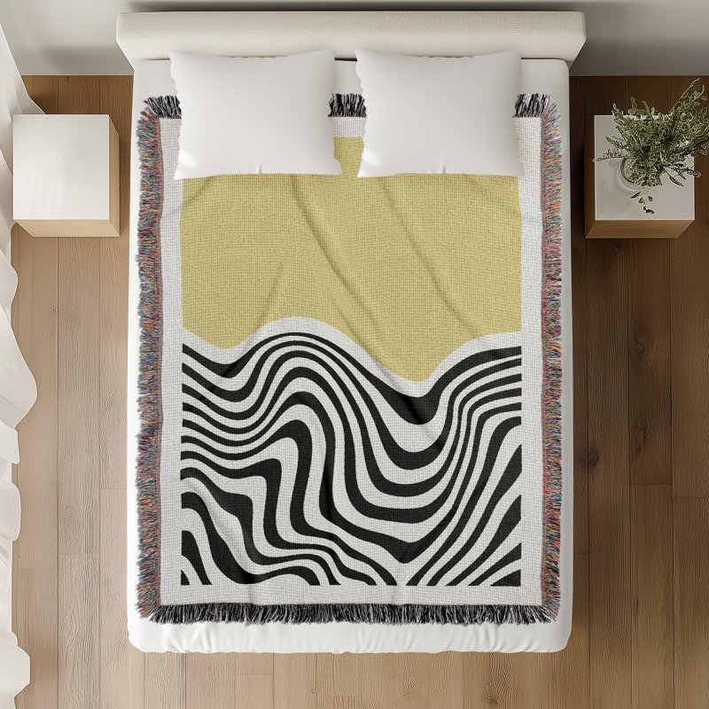 Jeté en mélange de coton Acor, L 70 po x l 50 po, Jaune / blanc cassé