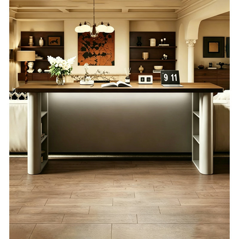 Table de bar élégante et autoportante avec étagères de rangement latérales ouvertes, 41.34" H x 70.87" W x 19.69" D