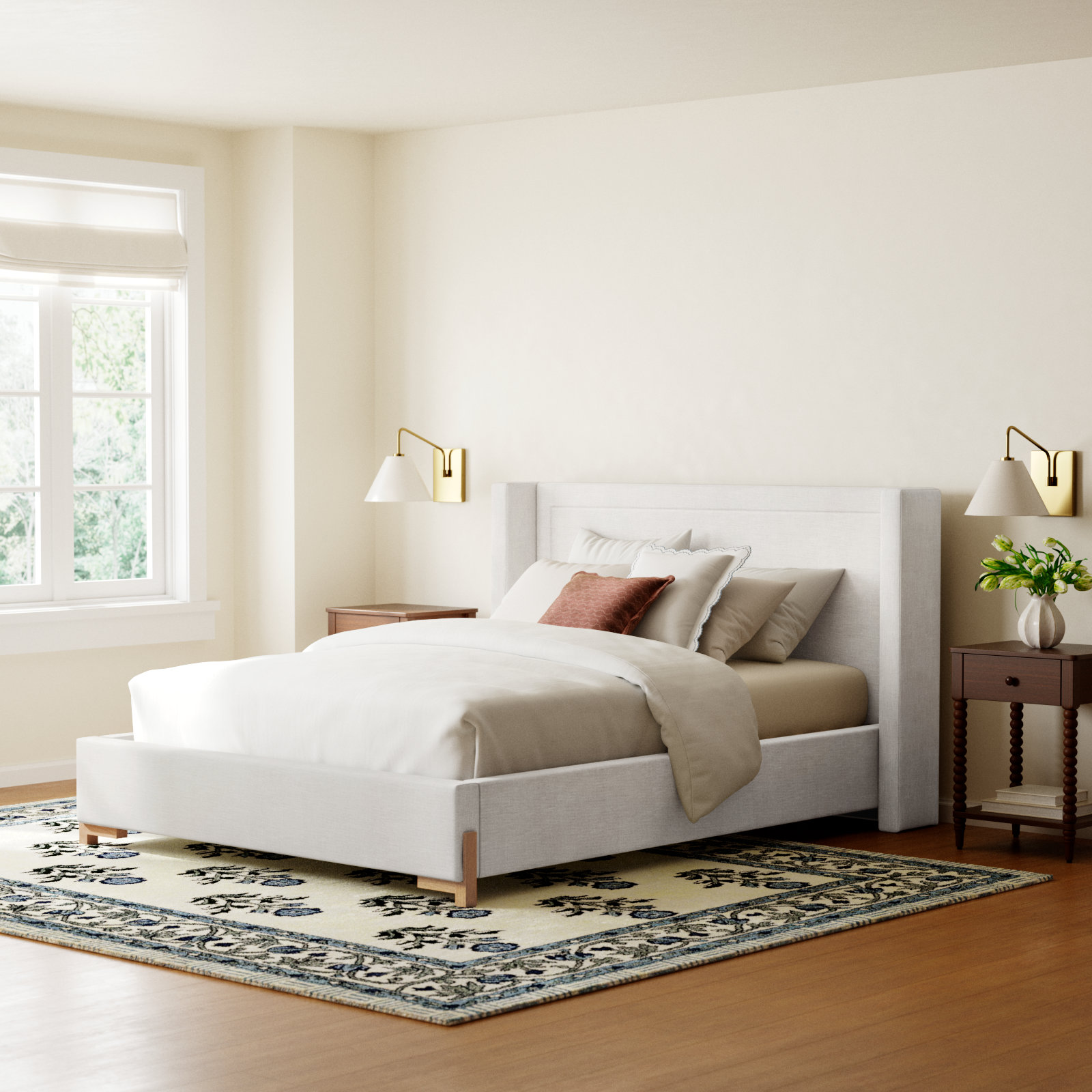 Wingback Queen Bed Ivory