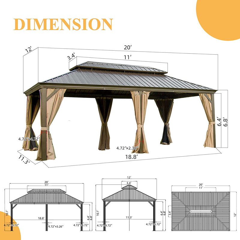 Domi 20 Ft. W X 12 Ft. D Aluminum Patio Gazebo