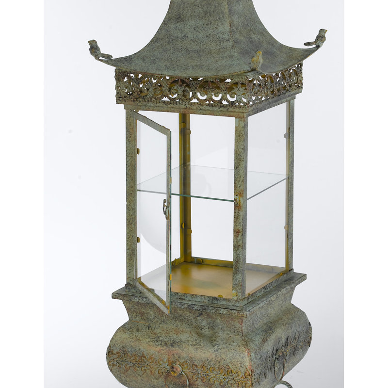 Armoire Pagoda avec tablette en verre, Vert antique