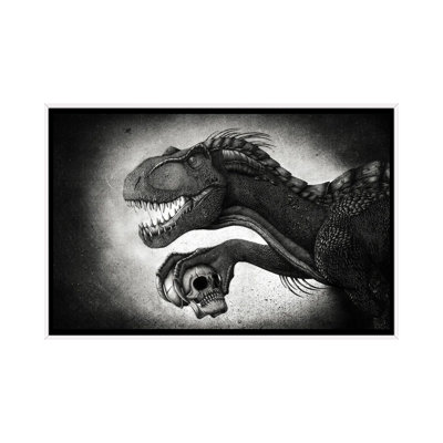 Indoraptor Dinosaur Grasping a Skull with Its Talon 1 Piece Single Picture Frame and Floater Frame Wall Art on Canvas