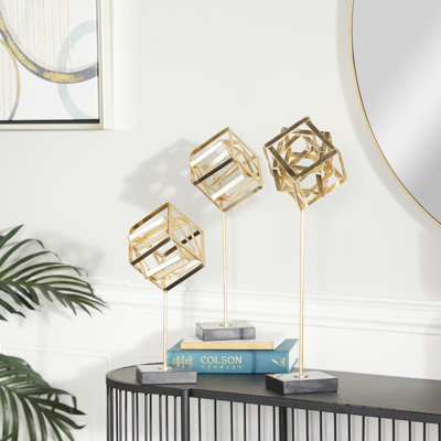 Marble Geometric Decorative Sculpture with Marble Base Set