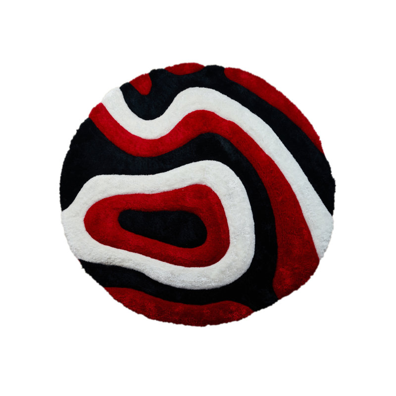 Jakelyn Shag Abstract Designed Red/Black Area Rug, Round 7'