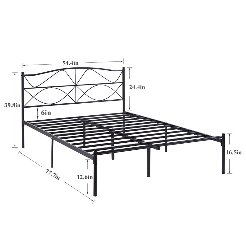 Ensemble de chambre configurable avec lit plateforme en fer, Brun, Double