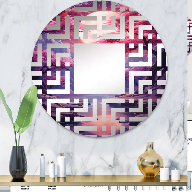 Miroir décoratif surréel en cascade cosmique prune surréalisme I |, 31,4 po x 31,4 po