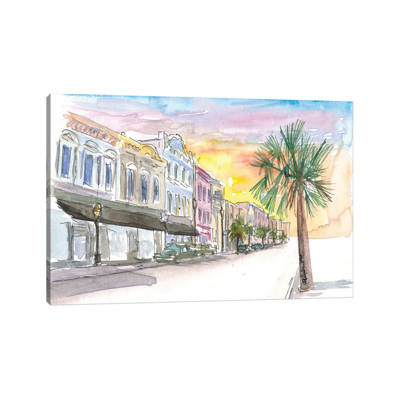 Charleston Street Scene With Sunset In South Carolina by Markus & Martina Bleichner - Wrapped Canvas Gallery-Wrapped Canvas Giclée