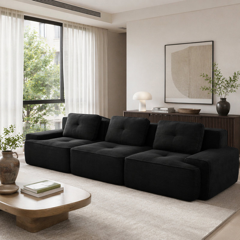 Canapé moderne en velours côtelé, Black -3Seat