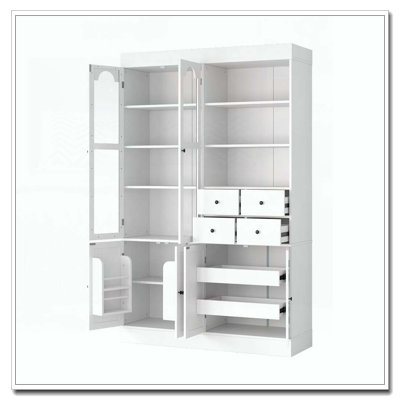 Freestanding Buffet with Hutch, Tall Kitchen Pantry Cabinet with 4 Drawers, Door Shelves and Pull-out Trays for Dining room, Living Room