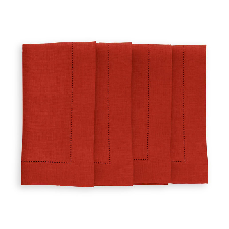 Medium Weight Hemstitch - 100% Pure Linen Dinner Napkins, Cherry