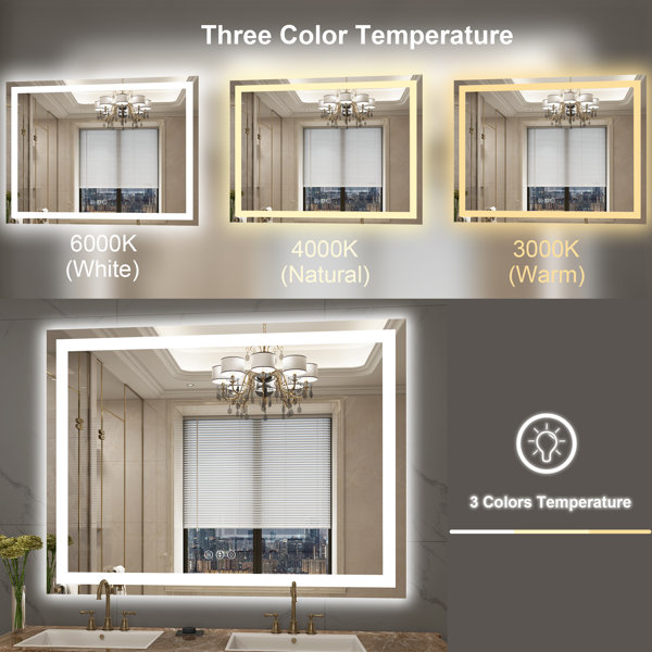 Dokes Frameless Anti-Fog LED Lighted Dimmable Wall Mounted Bathroom Vanity Mirror