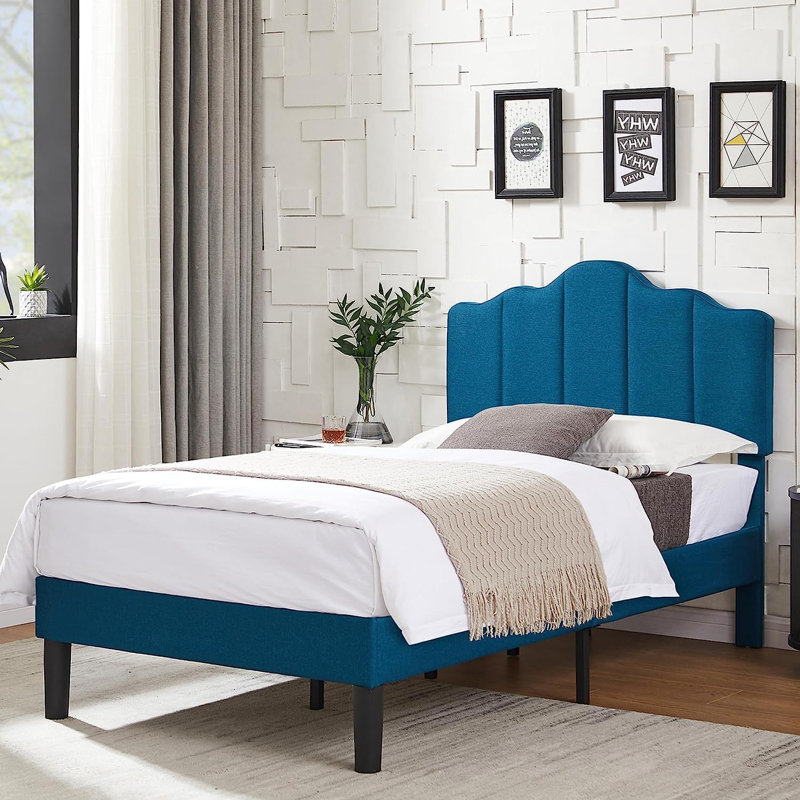 Twin Upholstered Platform Bed With Tufted Headboard, No Box Spring, Twin