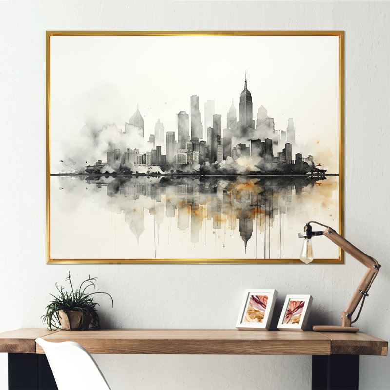 " Onyx Outlines Sckycraper Building ", Black Picture Framed, 12" H x 20" W