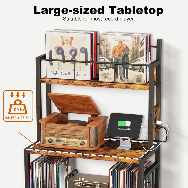 Support pour tourne-disque avec rangement en vinyle