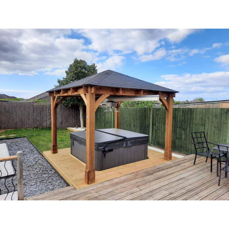 Dunster House Wooden Heavy Duty Gazebo 3 x 3 Metres Pressure Treated Hot Tub Shelter With Roof Shingles Leviathan