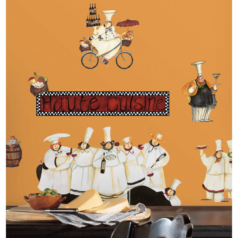 Cheerful Chef Cartoon Vinyl Wall Decals, 17 Pieces