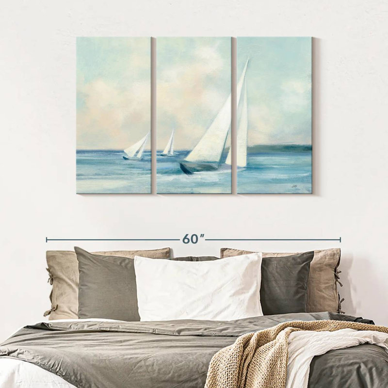 "Voiliers au lever du soleil" 3 pièces sur toile, H 32 po x l 50 po x P 1,25 po