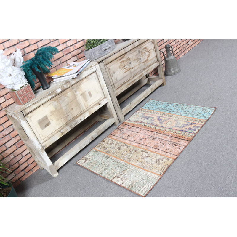 Tapis turc rétro tissé à la main en pur coton, idéal pour rehausser l'esthétique de votre espace de vie