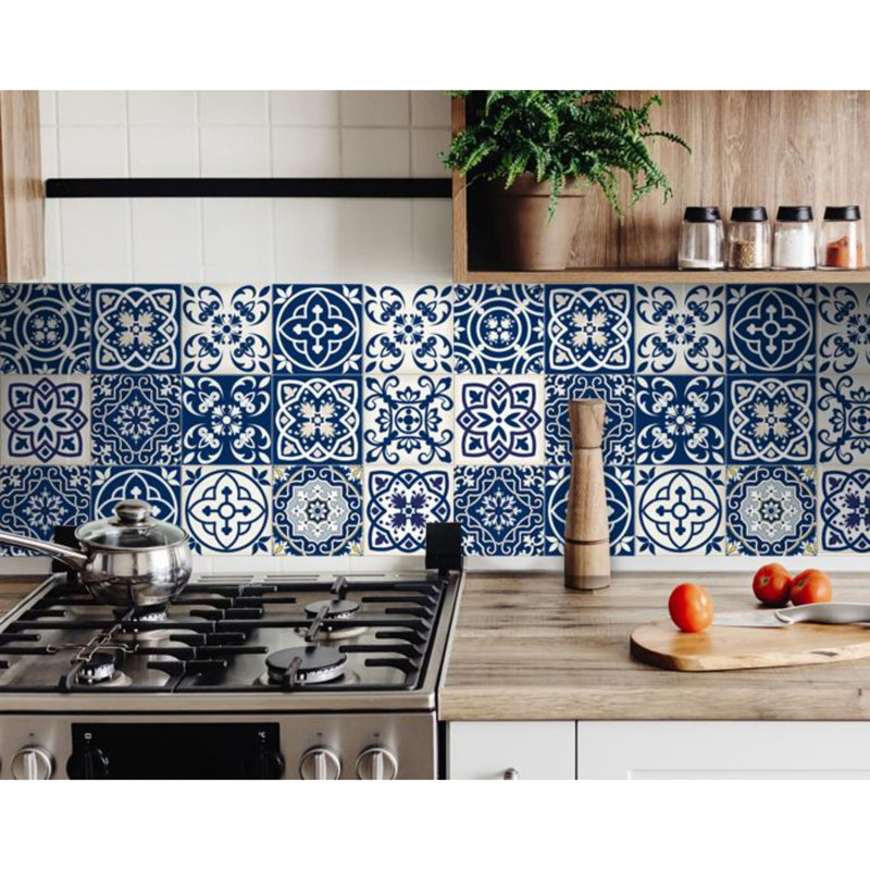 Carreaux amovibles en vinyle bleu et blanc 8 po x 8 po, H 7 po x l 7 po x P 0,1 po