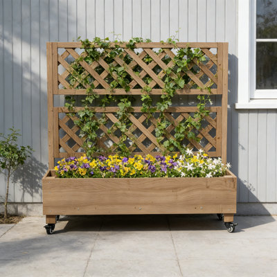 Raised Garden Bed With Trellis, Wheels & Drainage - Planter Box & Privacy Screen