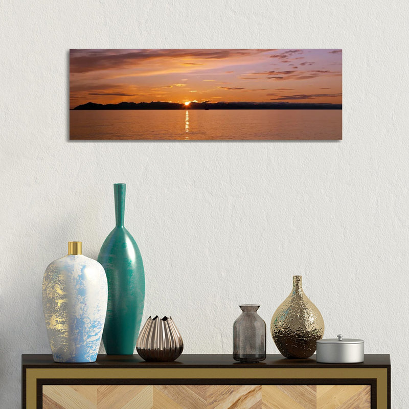 Ocean at Sunset, Inside Passage, Alaska, USA 1 Piece Wrapped Canvas Panoramic Wall Art, 30.48 cm H x 91.44 cm W x 1.91 cm D