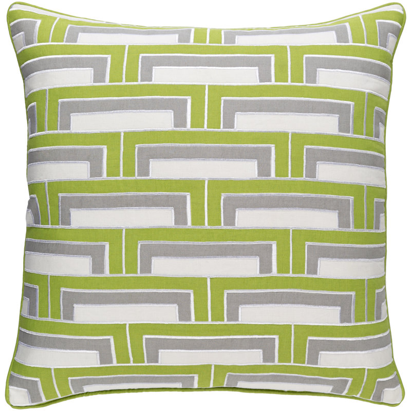 Geometric Throw Pillow, 20" H x 20" W x 4" D, Lime/Ivory/Gray/Ivory
