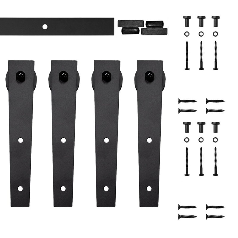 Ensemble de quincaillerie pour porte de grange à deux rails Wedge Mini Standard (porte non incluse), Noir, 48 po