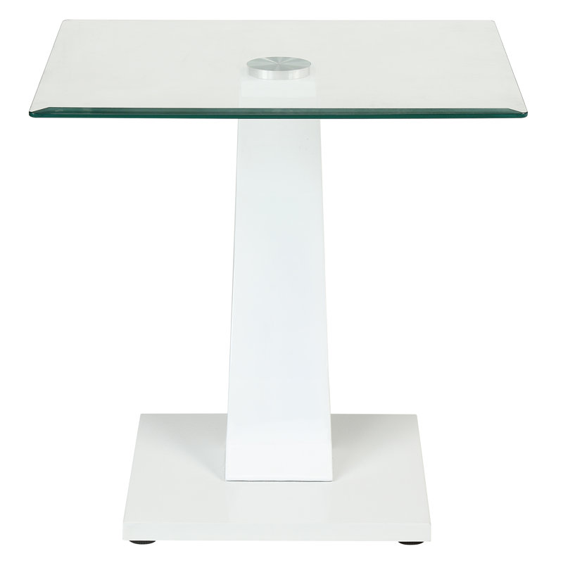 Glass Top End Table, White
