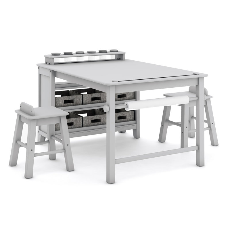 Gray Wooden Kids' Art Table and Stool Set with Storage
