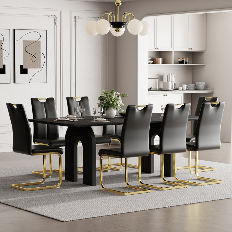 Dining Set, Noir, 9 pièces : table, 8 chaises, Noir et or