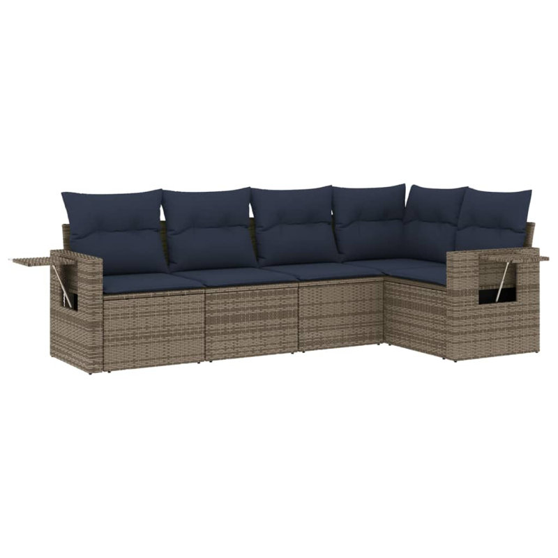 Ensemble de canapé de patio 6 pièces avec coussins en rotin de polyester gris
