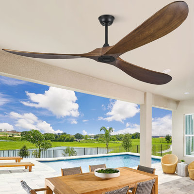 Ventilateur de plafond à 3 pales 72 "Orren Ellis (sans lumière) - Ventilateurs de plafond en noyer en bois massif sans lumière, télécommande, moteur à courant continu, intérieur / extérieur / patio (bord de mer / maison de campagne)