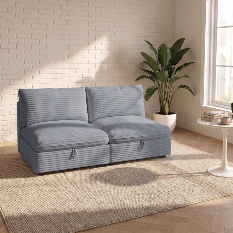 Canapé d'angle modulaire sans accoudoirs avec rangement, élément de canapé convertible en tissu, canapé-lit pour combinaisons modulables flexibles, canapé de salon, ensemble 2 pièces