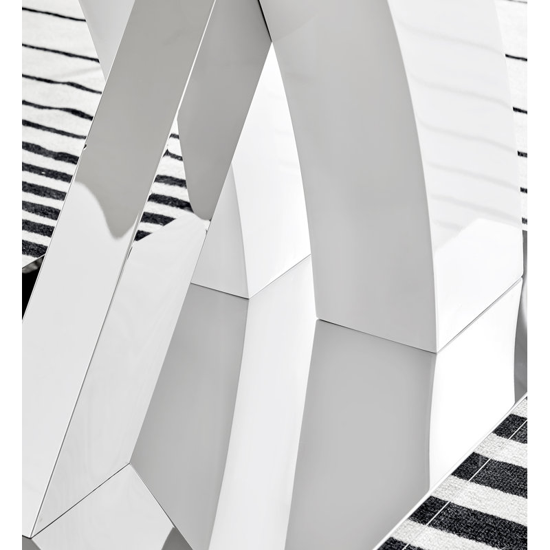 Edzard Chrome & White High Gloss Dining Table Set with 6 Luxury Faux Leather Dining Chairs