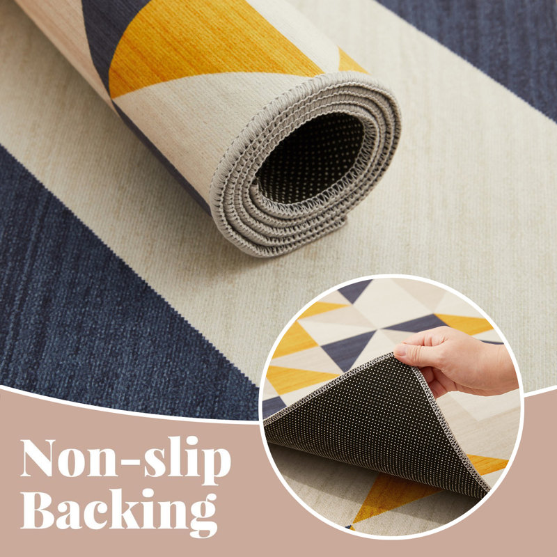 Luxurious Ochre Printed Area Rug(Geometric Pattern), Rectangle 120 x 170 cm