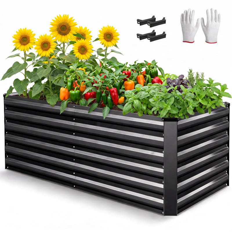 Jardinière surélevée en acier galvanisé de 1,83 m x 0,91 m x 0,61 m, bac à fleurs extérieur extra-profond en métal, Black