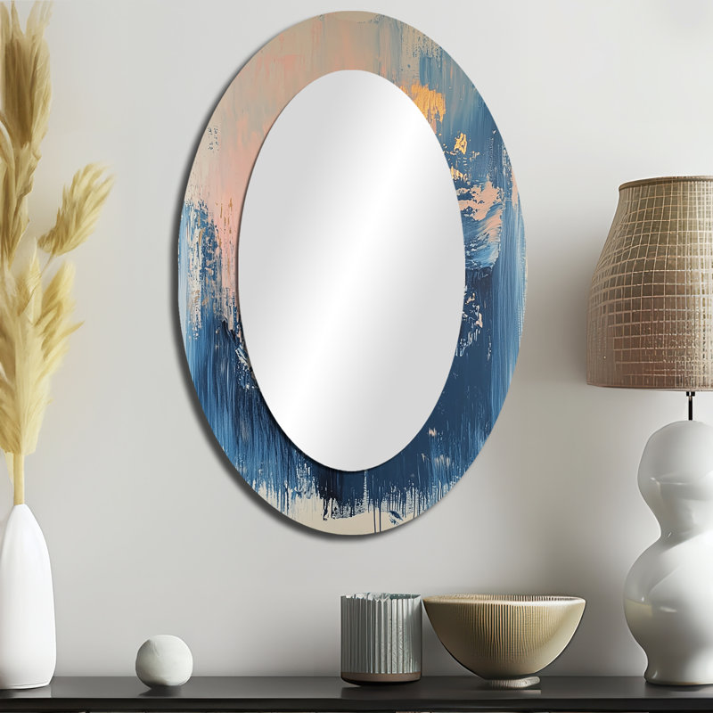 Minimalisme abstrait abstrait et doré - Grand miroir mural ovale sur métal, 36 po x 24 po