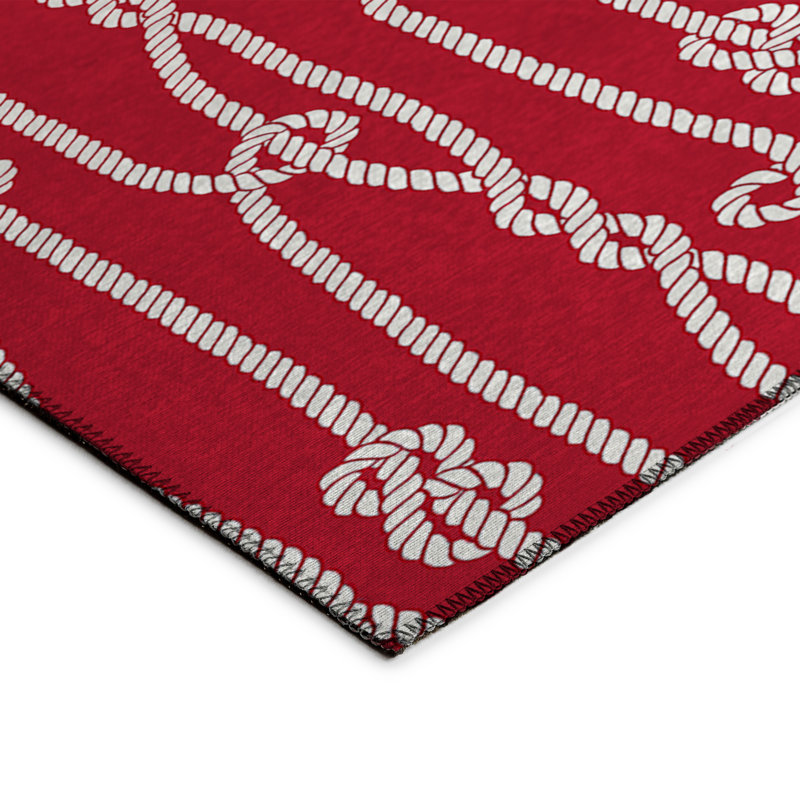 Tapis intérieur / extérieur en polyester rouge rubis tissé à la machine Lagro, Tapis de couloir 2 pi 3 po x 7 pi 6 po