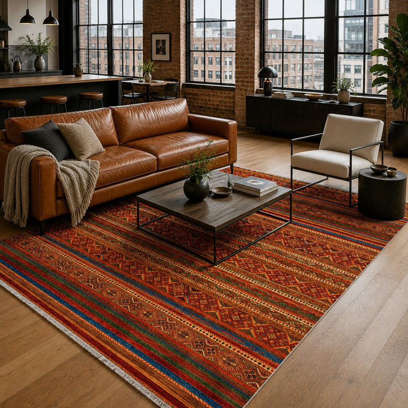 Vintage Look Cotton and Chenille Flatweave Area Rug, 160 cm round