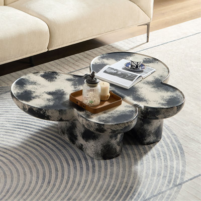 Modern Coffee Table Faux Travertine Textured For Livingroom/Office