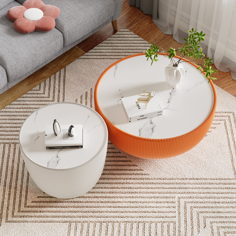 Ensemble de tables basses Modern Modern, Blanc / orange