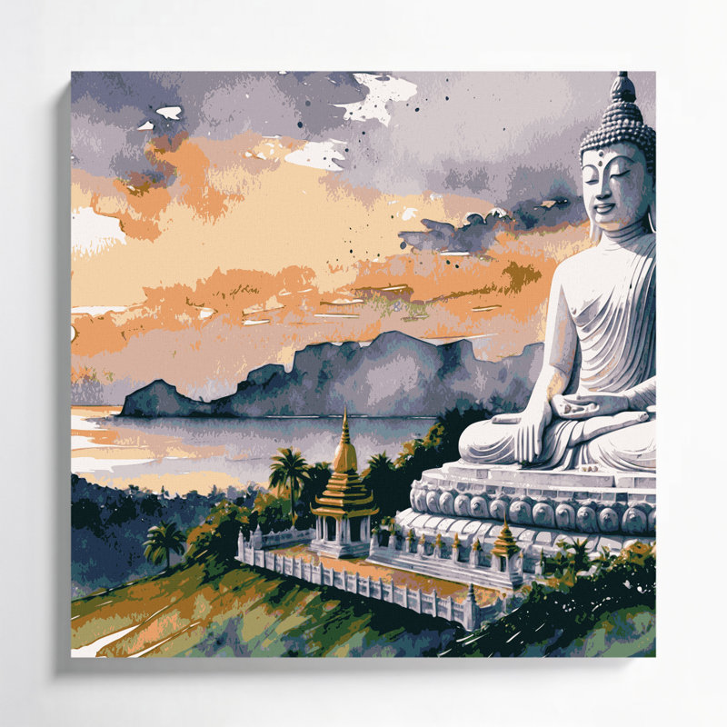 Art mural sur toile beige avec cités, villes, Thaïlande, H 32 po x l 32 po