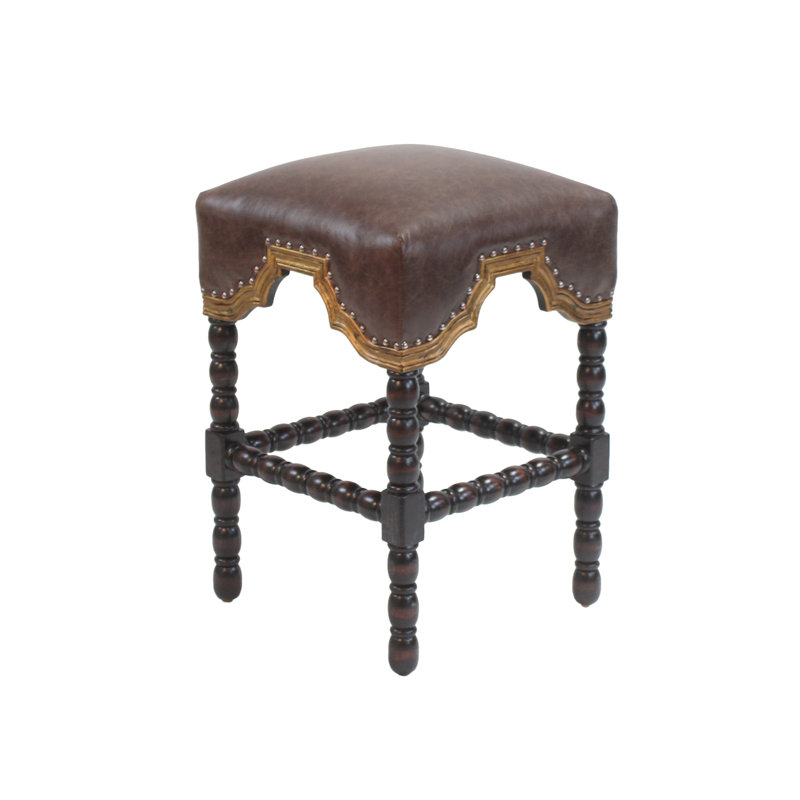 Tarver Upholstered Counter Stool with Solid Wood Frame, Chocolate Leather Match