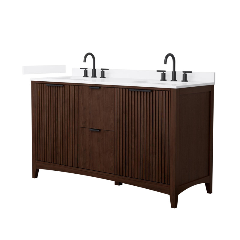 Palmilla 60" Freestanding Double Bathroom Vanity with Quartz Top, Brown, Matte Black